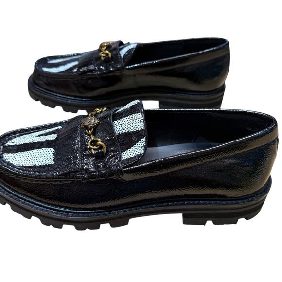New Kurt Geiger London Women's Black Patent Leather Sequin Zebra Print Loafers - Picture 5 of 10